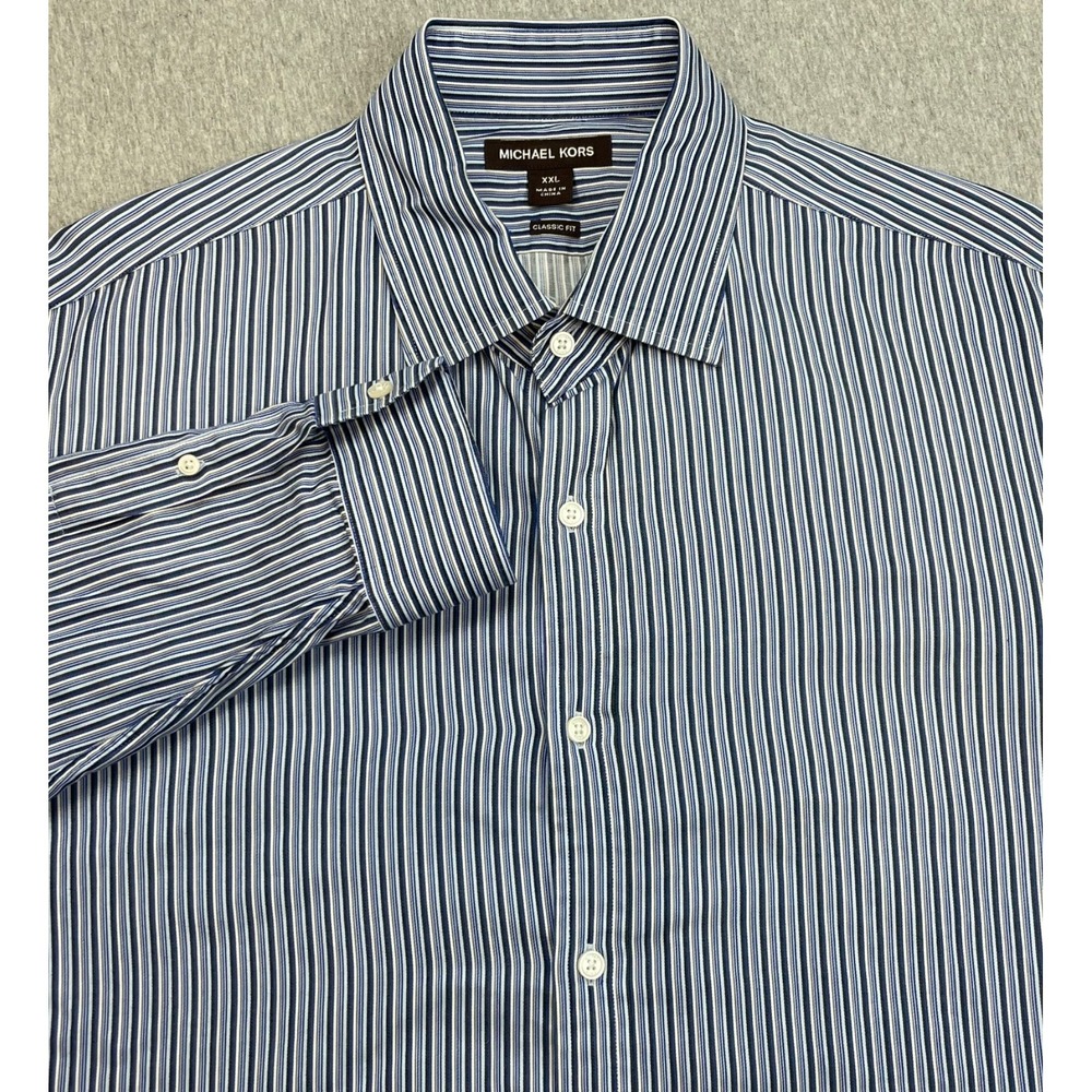 Michael Kors Shirt Men XXL Striped 100% Cotton Classic Fit Button Up Long Sleeve